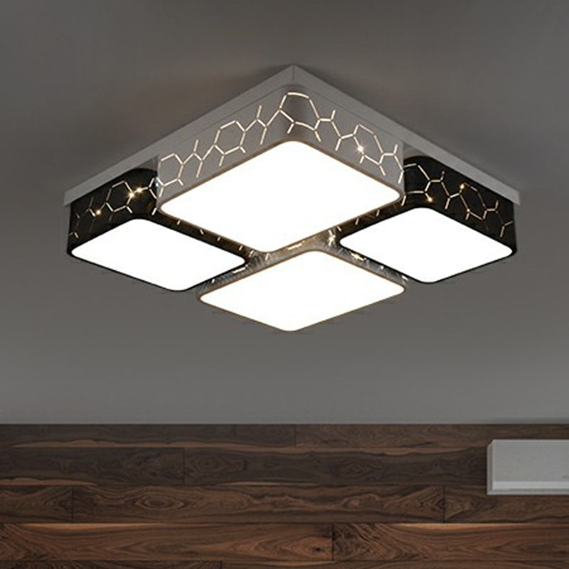 Black and White Checkered LED Flush Light Nordic Acrylic Hollowed-out Ceiling Mount Lamp Clearhalo 'Ceiling Lights' 'Close To Ceiling Lights' 'Close to ceiling' 'Flush mount' Lighting' 2358015