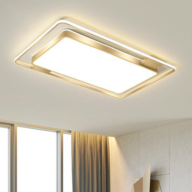 Golden Rectangular Ceiling Lighting Minimalistic LED Metal Flush Mount with Recessed Diffuser Clearhalo 'Ceiling Lights' 'Close To Ceiling Lights' 'Close to ceiling' 'Flush mount' Lighting' 2358031