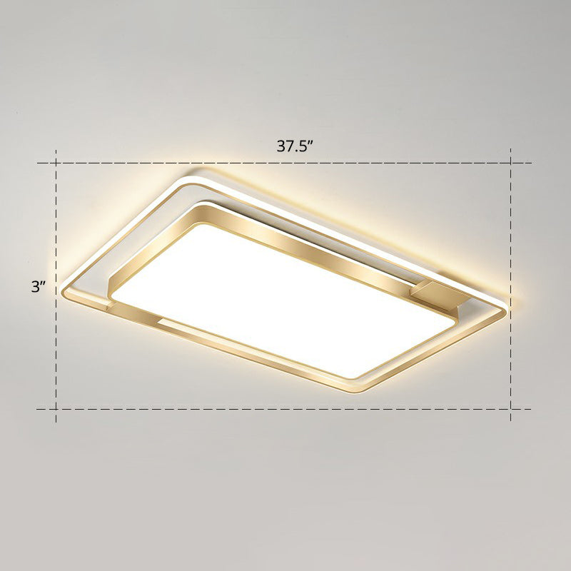 Golden Rectangular Ceiling Lighting Minimalistic LED Metal Flush Mount with Recessed Diffuser Gold 37.5" Clearhalo 'Ceiling Lights' 'Close To Ceiling Lights' 'Close to ceiling' 'Flush mount' Lighting' 2358033