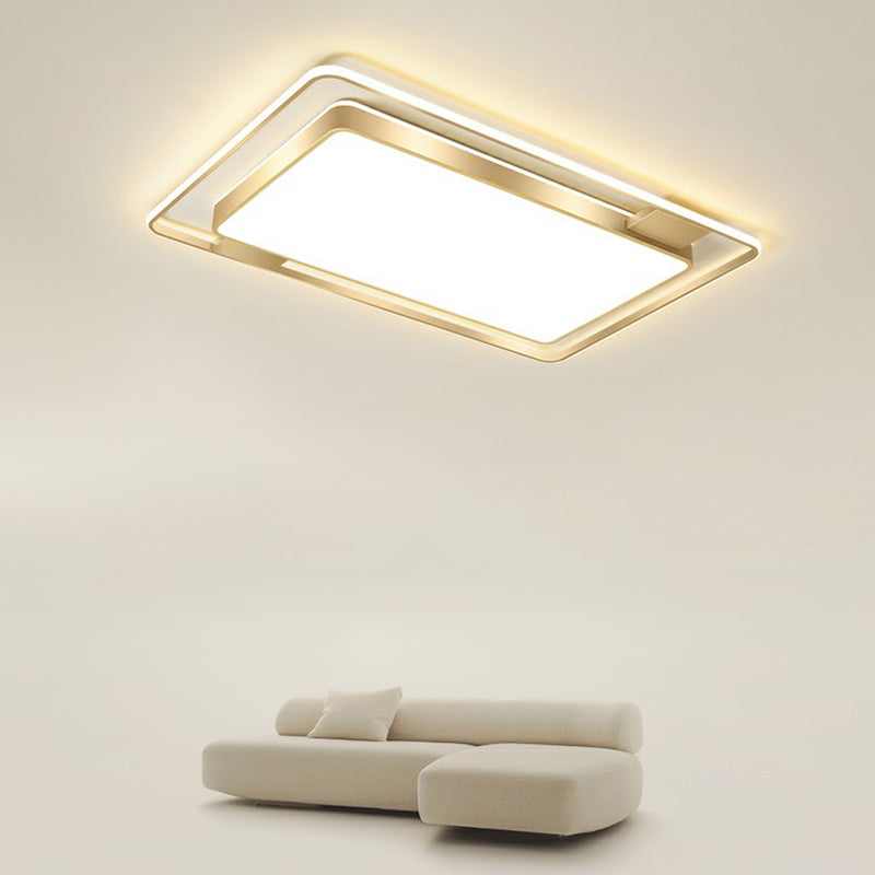 Golden Rectangular Ceiling Lighting Minimalistic LED Metal Flush Mount with Recessed Diffuser Clearhalo 'Ceiling Lights' 'Close To Ceiling Lights' 'Close to ceiling' 'Flush mount' Lighting' 2358034