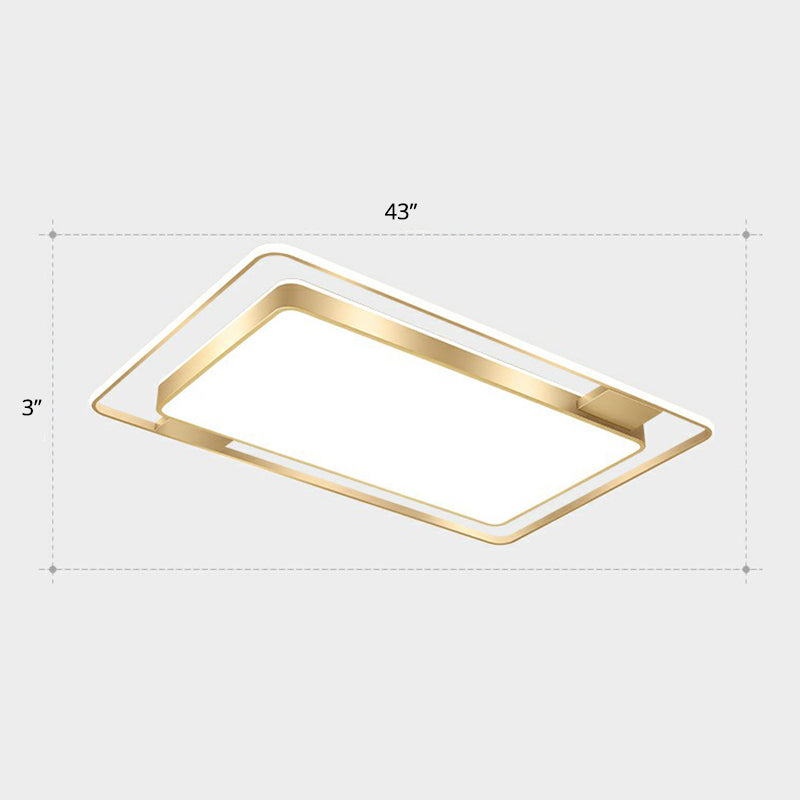 Golden Rectangular Ceiling Lighting Minimalistic LED Metal Flush Mount with Recessed Diffuser Gold 43" Clearhalo 'Ceiling Lights' 'Close To Ceiling Lights' 'Close to ceiling' 'Flush mount' Lighting' 2358035