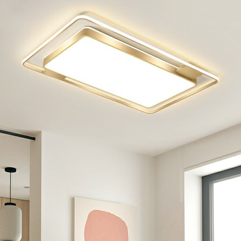 Golden Rectangular Ceiling Lighting Minimalistic LED Metal Flush Mount with Recessed Diffuser Clearhalo 'Ceiling Lights' 'Close To Ceiling Lights' 'Close to ceiling' 'Flush mount' Lighting' 2358036