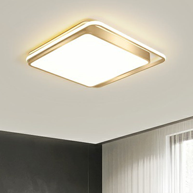 Golden Rectangular Ceiling Lighting Minimalistic LED Metal Flush Mount with Recessed Diffuser Gold 18" Clearhalo 'Ceiling Lights' 'Close To Ceiling Lights' 'Close to ceiling' 'Flush mount' Lighting' 2358037