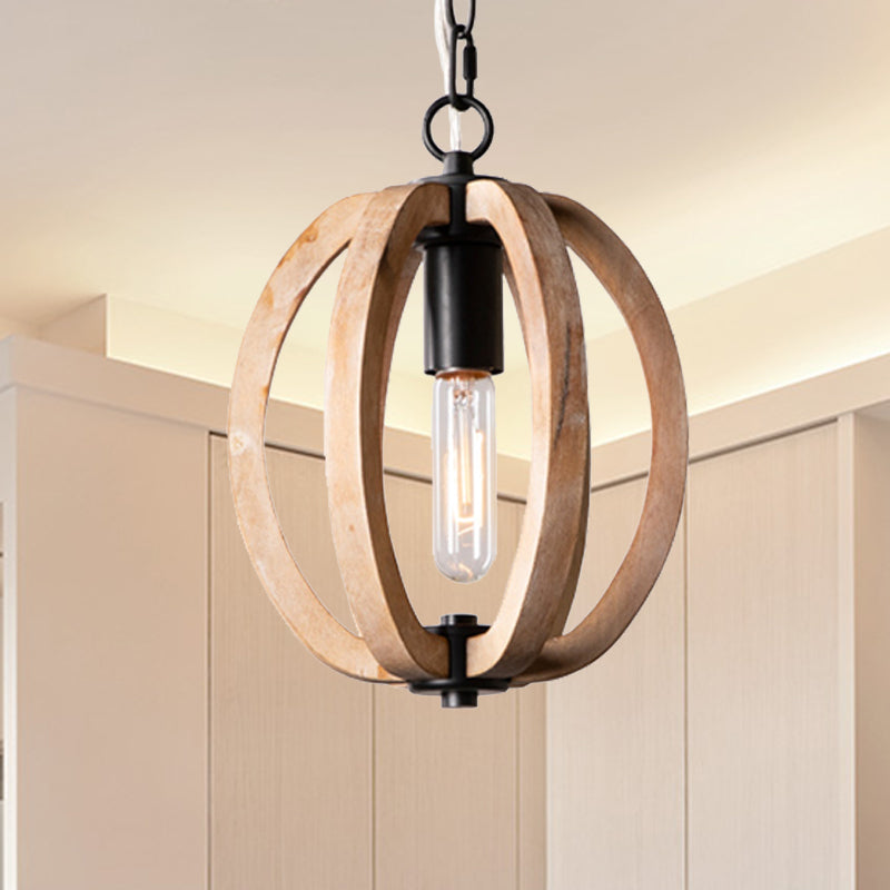 Country Style Orb Drop Light Wood One Light Ceiling Pendant Light in Black for Foyer Clearhalo 'Ceiling Lights' 'Pendant Lights' 'Pendants' Lighting' 235822