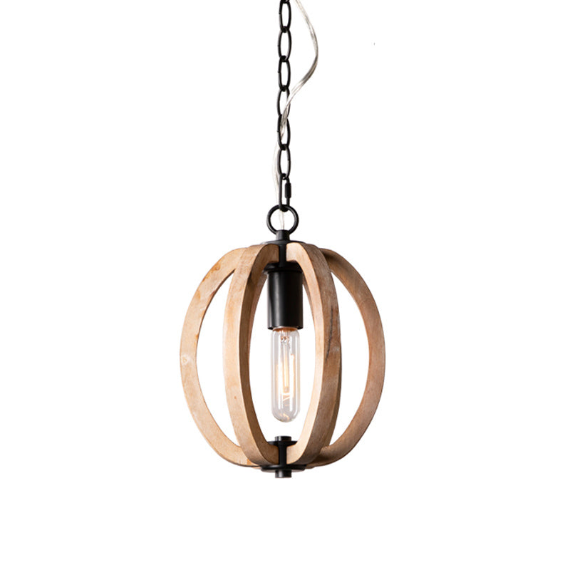 Country Style Orb Drop Light Wood One Light Ceiling Pendant Light in Black for Foyer Clearhalo 'Ceiling Lights' 'Pendant Lights' 'Pendants' Lighting' 235824