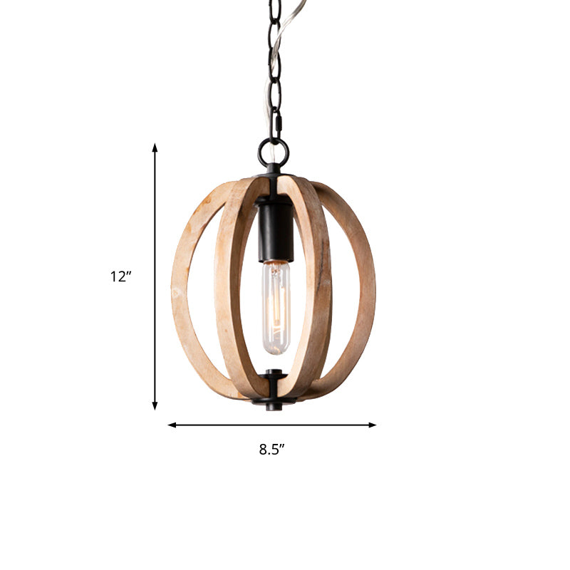 Country Style Orb Drop Light Wood One Light Ceiling Pendant Light in Black for Foyer Clearhalo 'Ceiling Lights' 'Pendant Lights' 'Pendants' Lighting' 235825