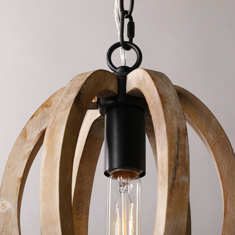 Country Style Orb Drop Light Wood One Light Ceiling Pendant Light in Black for Foyer Clearhalo 'Ceiling Lights' 'Pendant Lights' 'Pendants' Lighting' 235827