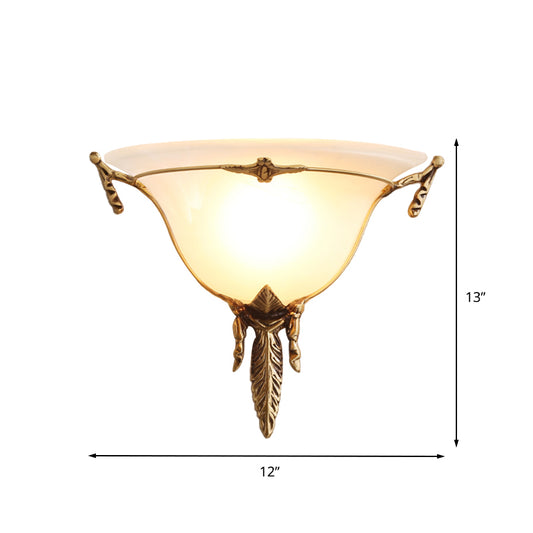 Cone Sconce Light Traditionary White Glass 1 Head Brass Wall Lamp Fixture for Living Room, 10"/13" Wide Clearhalo 'Wall Lamps & Sconces' 'Wall Lights' Lighting' 235836