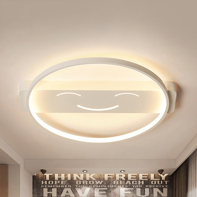 Acrylic Smiling Face Ceiling Lamp Contemporary Flush Mount Light in White for Dining Room White Warm Clearhalo 'Ceiling Lights' 'Close To Ceiling Lights' 'Close to ceiling' 'Flush mount' Lighting' 235866