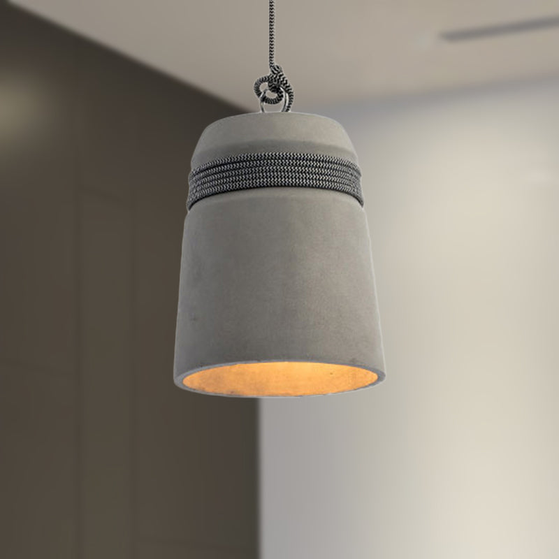 Concrete Bell Shade Pendant Ceiling Light Industrial 1 Light Grey Hanging Ceiling Light with Grey/Black/Wood Rope Clearhalo 'Ceiling Lights' 'Modern Pendants' 'Modern' 'Pendant Lights' 'Pendants' Lighting' 235906