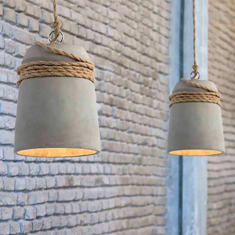 Concrete Bell Shade Pendant Ceiling Light Industrial 1 Light Grey Hanging Ceiling Light with Grey/Black/Wood Rope Grey C Clearhalo 'Ceiling Lights' 'Modern Pendants' 'Modern' 'Pendant Lights' 'Pendants' Lighting' 235907