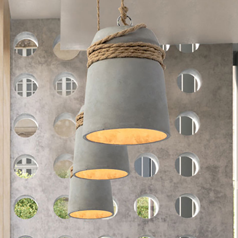 Concrete Bell Shade Pendant Ceiling Light Industrial 1 Light Grey Hanging Ceiling Light with Grey/Black/Wood Rope Clearhalo 'Ceiling Lights' 'Modern Pendants' 'Modern' 'Pendant Lights' 'Pendants' Lighting' 235908