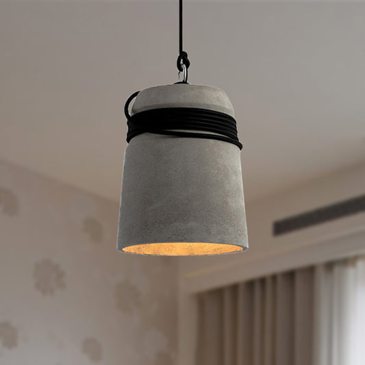 Concrete Bell Shade Pendant Ceiling Light Industrial 1 Light Grey Hanging Ceiling Light with Grey/Black/Wood Rope Clearhalo 'Ceiling Lights' 'Modern Pendants' 'Modern' 'Pendant Lights' 'Pendants' Lighting' 235909