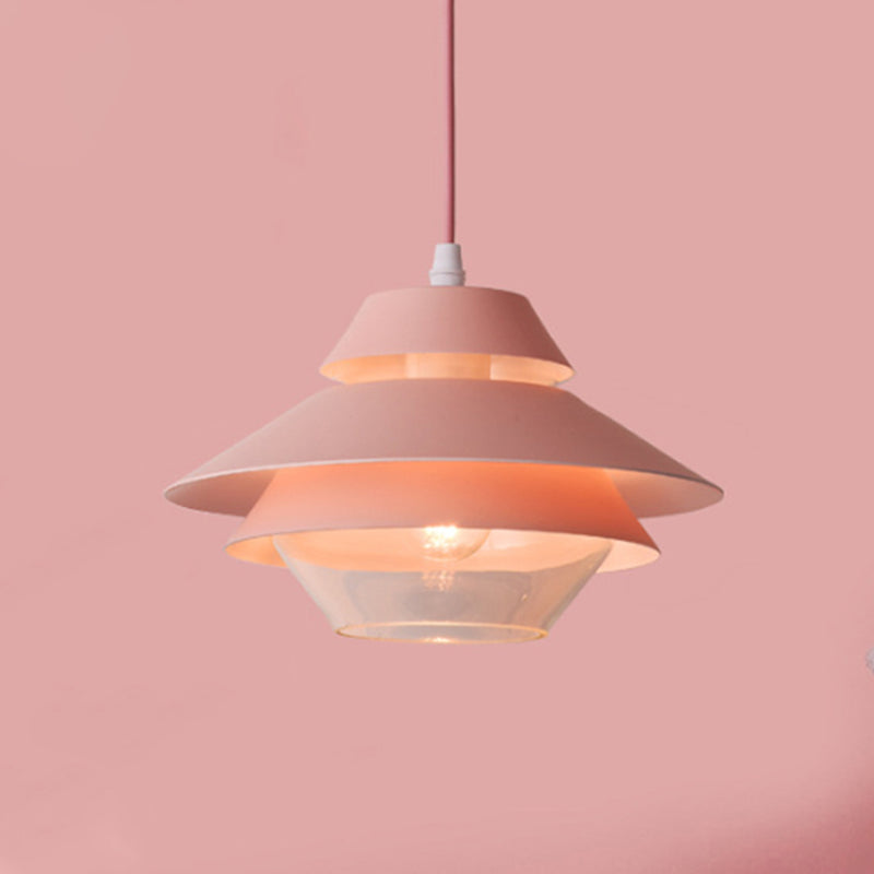 Macaron Stylish Flared Pendant Lighting Metallic 1-Light Living Room Hanging Ceiling Light in Blue/Green Pink Clearhalo 'Ceiling Lights' 'Modern Pendants' 'Modern' 'Pendant Lights' 'Pendants' Lighting' 235922