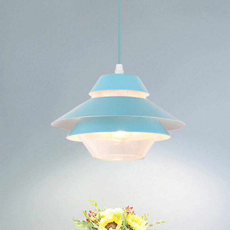 Macaron Stylish Flared Pendant Lighting Metallic 1-Light Living Room Hanging Ceiling Light in Blue/Green Clearhalo 'Ceiling Lights' 'Modern Pendants' 'Modern' 'Pendant Lights' 'Pendants' Lighting' 235923