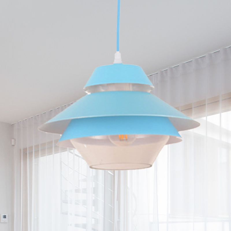 Macaron Stylish Flared Pendant Lighting Metallic 1-Light Living Room Hanging Ceiling Light in Blue/Green Blue Clearhalo 'Ceiling Lights' 'Modern Pendants' 'Modern' 'Pendant Lights' 'Pendants' Lighting' 235924