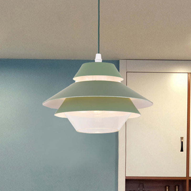 Macaron Stylish Flared Pendant Lighting Metallic 1-Light Living Room Hanging Ceiling Light in Blue/Green Clearhalo 'Ceiling Lights' 'Modern Pendants' 'Modern' 'Pendant Lights' 'Pendants' Lighting' 235926