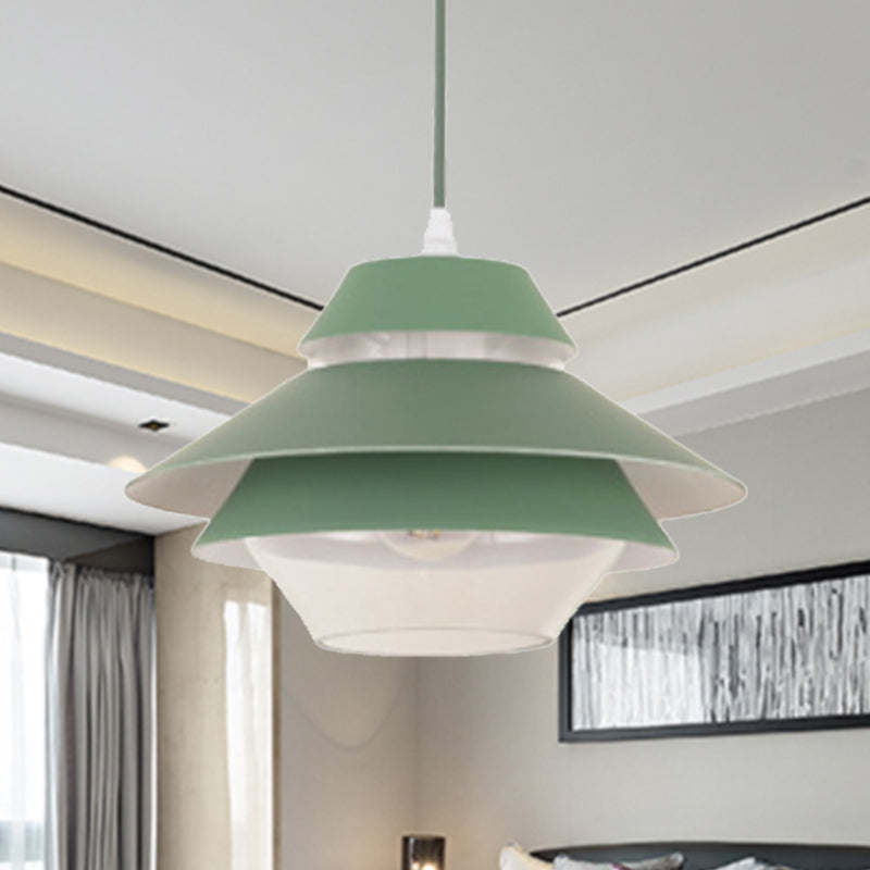 Macaron Stylish Flared Pendant Lighting Metallic 1-Light Living Room Hanging Ceiling Light in Blue/Green Green Clearhalo 'Ceiling Lights' 'Modern Pendants' 'Modern' 'Pendant Lights' 'Pendants' Lighting' 235927