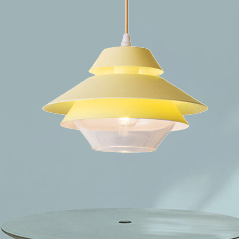 Macaron Stylish Flared Pendant Lighting Metallic 1-Light Living Room Hanging Ceiling Light in Blue/Green Yellow Clearhalo 'Ceiling Lights' 'Modern Pendants' 'Modern' 'Pendant Lights' 'Pendants' Lighting' 235929