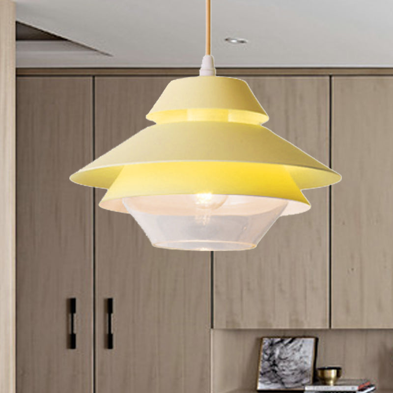 Macaron Stylish Flared Pendant Lighting Metallic 1-Light Living Room Hanging Ceiling Light in Blue/Green Clearhalo 'Ceiling Lights' 'Modern Pendants' 'Modern' 'Pendant Lights' 'Pendants' Lighting' 235930