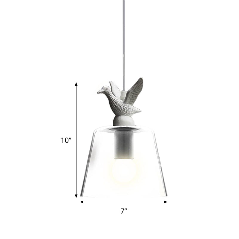 Clear Glass Bucket Pendant Light with Bird Restaurant 1 Light Modern Hanging Light in White Clearhalo 'Ceiling Lights' 'Close To Ceiling Lights' 'Glass shade' 'Glass' 'Pendant Lights' 'Pendants' Lighting' 235943