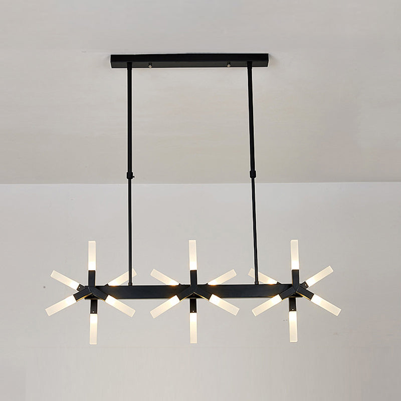 18/24 Lights Dining Room Ceiling Light with Linear Acrylic Shade Black/White/Gold Drop Pendant over Island 18 Black Clearhalo 'Ceiling Lights' 'Island Lights' Lighting' 236002