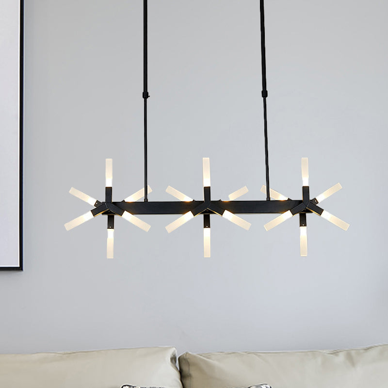 18/24 Lights Dining Room Ceiling Light with Linear Acrylic Shade Black/White/Gold Drop Pendant over Island Clearhalo 'Ceiling Lights' 'Island Lights' Lighting' 236013