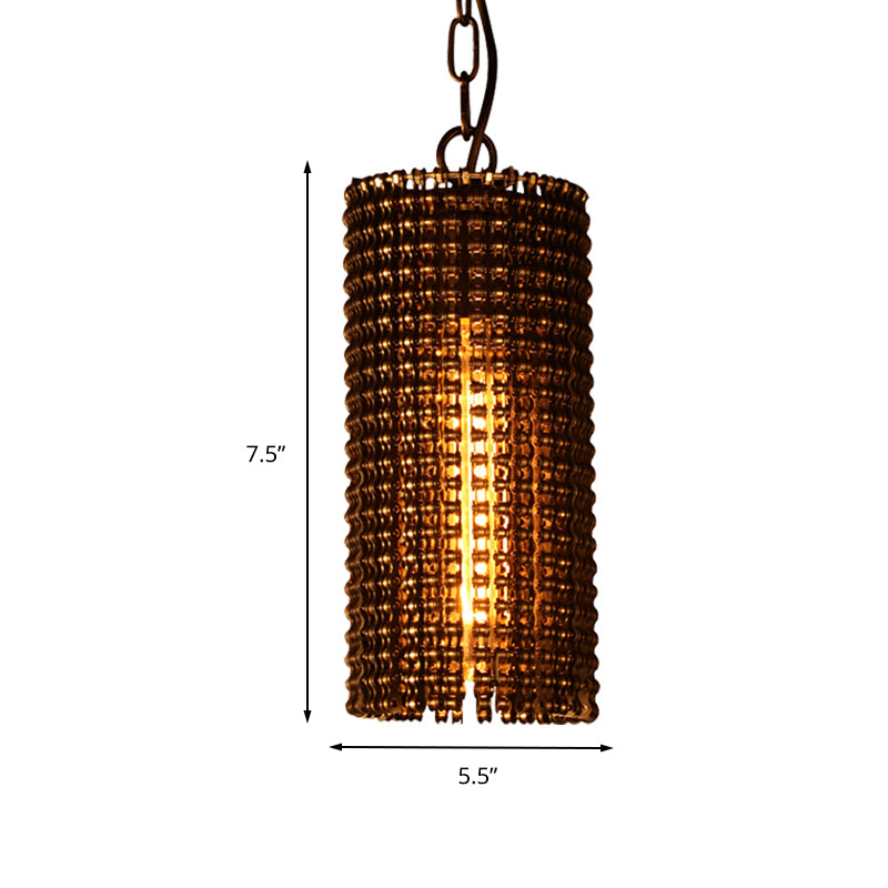 Tube Pandent Lighting Traditionary Metal 1 Bulb 7.5"/11.5" Wide Brown Hanging Lamp Kit for Bedroom Clearhalo 'Ceiling Lights' 'Pendant Lights' 'Pendants' Lighting' 236050