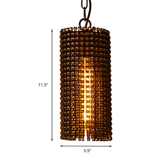 Tube Pandent Lighting Traditionary Metal 1 Bulb 7.5"/11.5" Wide Brown Hanging Lamp Kit for Bedroom Clearhalo 'Ceiling Lights' 'Pendant Lights' 'Pendants' Lighting' 236051