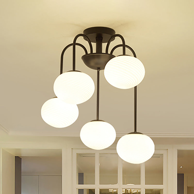Modernist 5 Lights Ceiling Mounted Light with Frosted Glass Shade Black/White Finish Ball Semi Flush Mount Light Black Clearhalo 'Ceiling Lights' 'Chandeliers' 'Close To Ceiling Lights' 'Close to ceiling' 'Glass shade' 'Glass' 'Semi-flushmount' Lighting' 236083