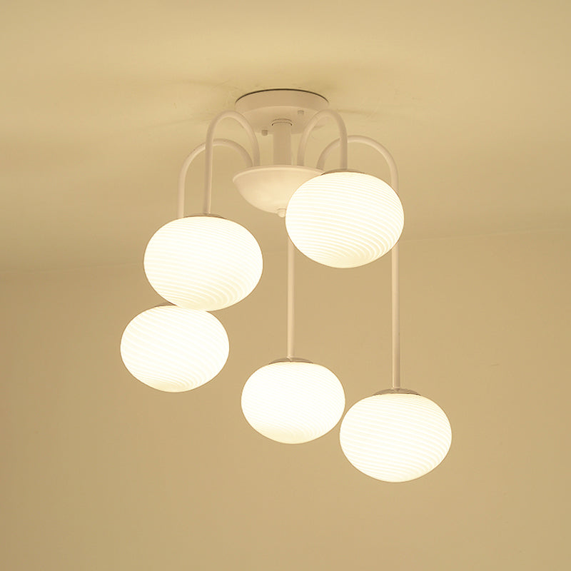 Modernist 5 Lights Ceiling Mounted Light with Frosted Glass Shade Black/White Finish Ball Semi Flush Mount Light Clearhalo 'Ceiling Lights' 'Chandeliers' 'Close To Ceiling Lights' 'Close to ceiling' 'Glass shade' 'Glass' 'Semi-flushmount' Lighting' 236086