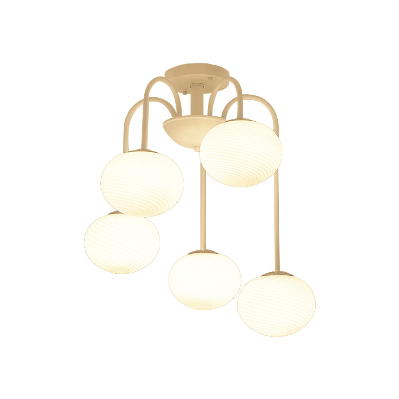 Modernist 5 Lights Ceiling Mounted Light with Frosted Glass Shade Black/White Finish Ball Semi Flush Mount Light Clearhalo 'Ceiling Lights' 'Chandeliers' 'Close To Ceiling Lights' 'Close to ceiling' 'Glass shade' 'Glass' 'Semi-flushmount' Lighting' 236087