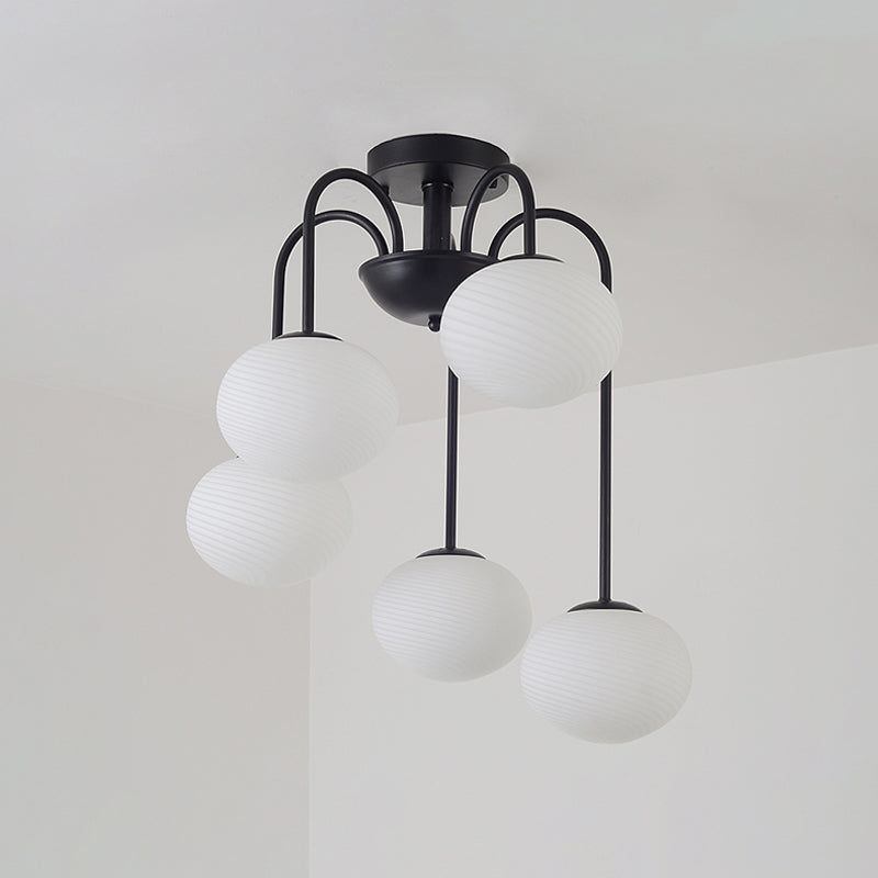 Modernist 5 Lights Ceiling Mounted Light with Frosted Glass Shade Black/White Finish Ball Semi Flush Mount Light Clearhalo 'Ceiling Lights' 'Chandeliers' 'Close To Ceiling Lights' 'Close to ceiling' 'Glass shade' 'Glass' 'Semi-flushmount' Lighting' 236088