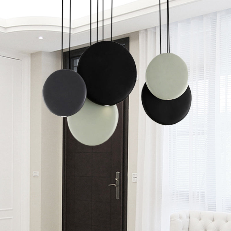 2/3/5 Lights Pendant Lights Post Modern Black and White Hanging Ceiling Lights with Round Resin Shade in Warm/White Light Clearhalo 'Ceiling Lights' 'Modern Pendants' 'Modern' 'Pendant Lights' 'Pendants' Lighting' 236113