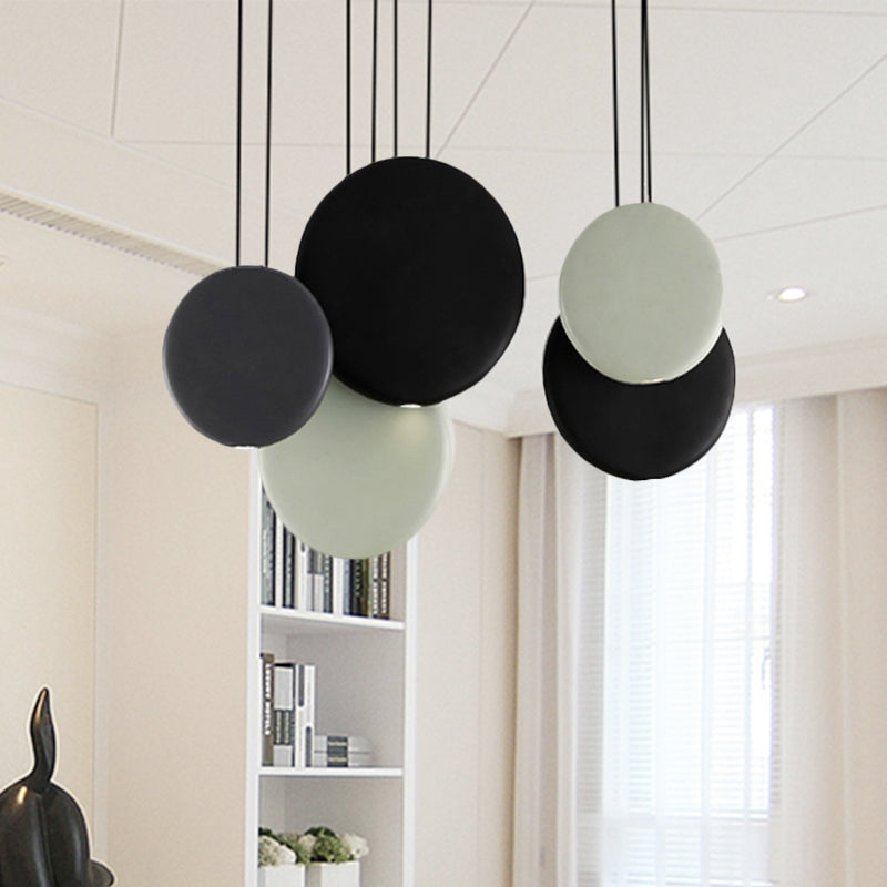 2/3/5 Lights Pendant Lights Post Modern Black and White Hanging Ceiling Lights with Round Resin Shade in Warm/White Light 5 Black-White Clearhalo 'Ceiling Lights' 'Modern Pendants' 'Modern' 'Pendant Lights' 'Pendants' Lighting' 236118