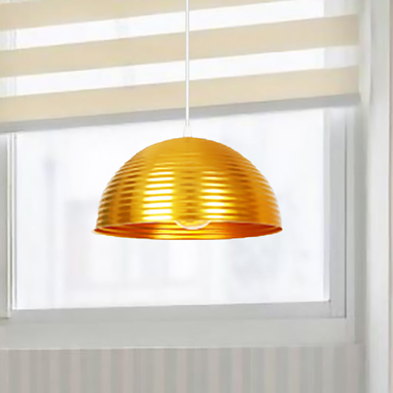 Dome Shade Pendant Light with Ruffle Contemporary Metal Single Head Red/Yellow/Blue Pendant Light, 12"/16"/19.5" Wide Gold Clearhalo 'Ceiling Lights' 'Modern Pendants' 'Modern' 'Pendant Lights' 'Pendants' Lighting' 236119