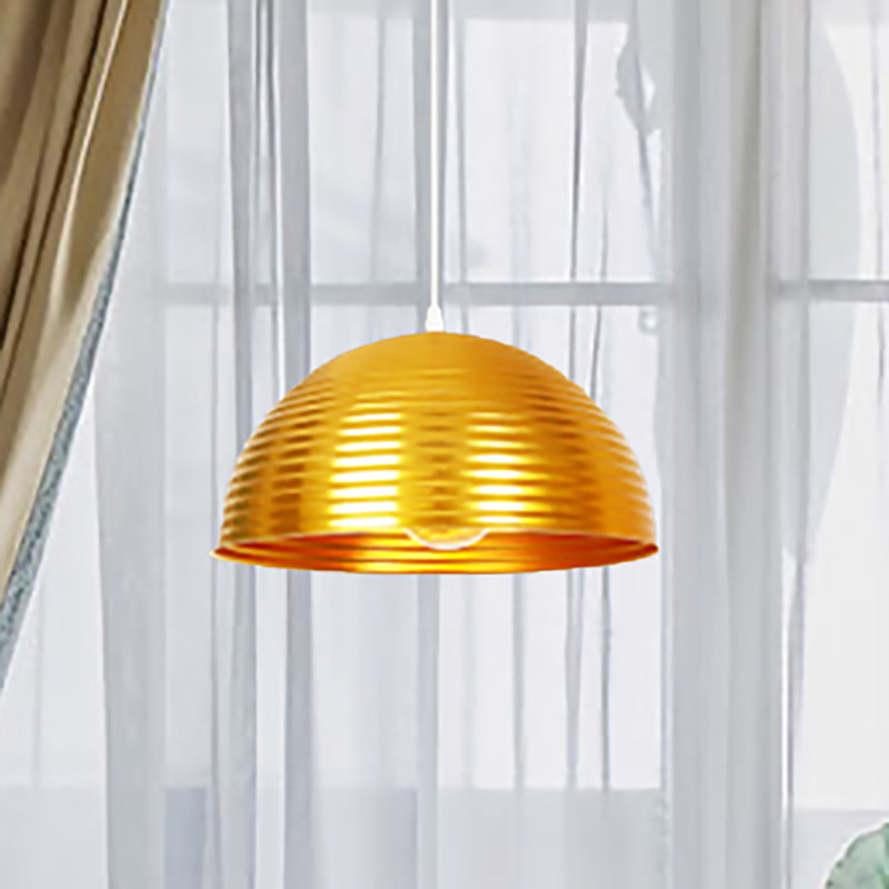 Dome Shade Pendant Light with Ruffle Contemporary Metal Single Head Red/Yellow/Blue Pendant Light, 12"/16"/19.5" Wide Clearhalo 'Ceiling Lights' 'Modern Pendants' 'Modern' 'Pendant Lights' 'Pendants' Lighting' 236120