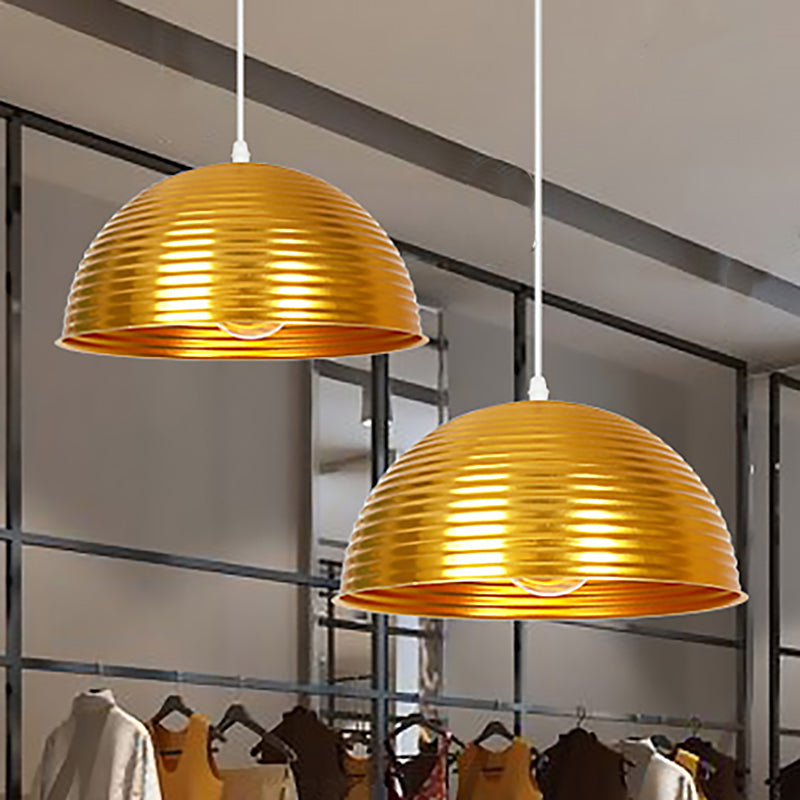 Dome Shade Pendant Light with Ruffle Contemporary Metal Single Head Red/Yellow/Blue Pendant Light, 12"/16"/19.5" Wide Clearhalo 'Ceiling Lights' 'Modern Pendants' 'Modern' 'Pendant Lights' 'Pendants' Lighting' 236121