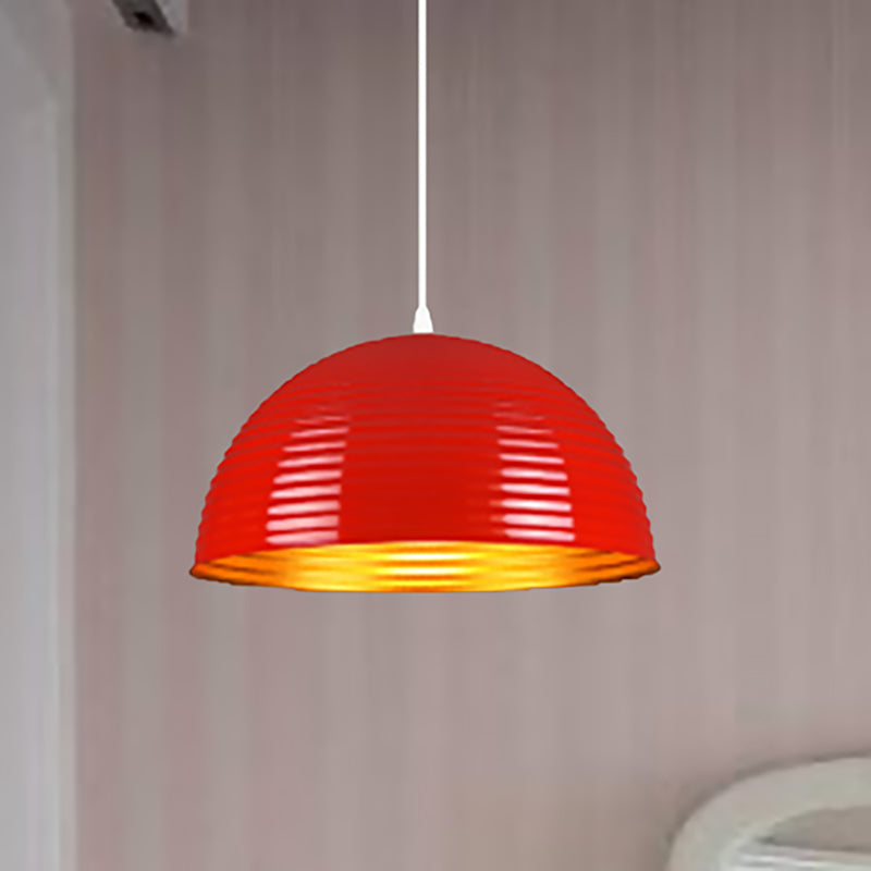 Dome Shade Pendant Light with Ruffle Contemporary Metal Single Head Red/Yellow/Blue Pendant Light, 12"/16"/19.5" Wide Red Clearhalo 'Ceiling Lights' 'Modern Pendants' 'Modern' 'Pendant Lights' 'Pendants' Lighting' 236122