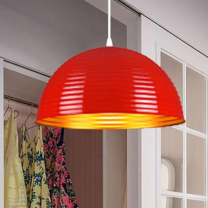 Dome Shade Pendant Light with Ruffle Contemporary Metal Single Head Red/Yellow/Blue Pendant Light, 12"/16"/19.5" Wide Clearhalo 'Ceiling Lights' 'Modern Pendants' 'Modern' 'Pendant Lights' 'Pendants' Lighting' 236123