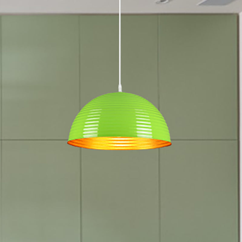 Dome Shade Pendant Light with Ruffle Contemporary Metal Single Head Red/Yellow/Blue Pendant Light, 12"/16"/19.5" Wide Clearhalo 'Ceiling Lights' 'Modern Pendants' 'Modern' 'Pendant Lights' 'Pendants' Lighting' 236125