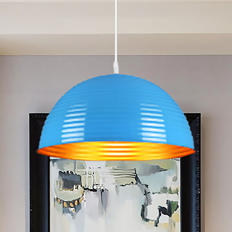 Dome Shade Pendant Light with Ruffle Contemporary Metal Single Head Red/Yellow/Blue Pendant Light, 12"/16"/19.5" Wide Blue Clearhalo 'Ceiling Lights' 'Modern Pendants' 'Modern' 'Pendant Lights' 'Pendants' Lighting' 236126