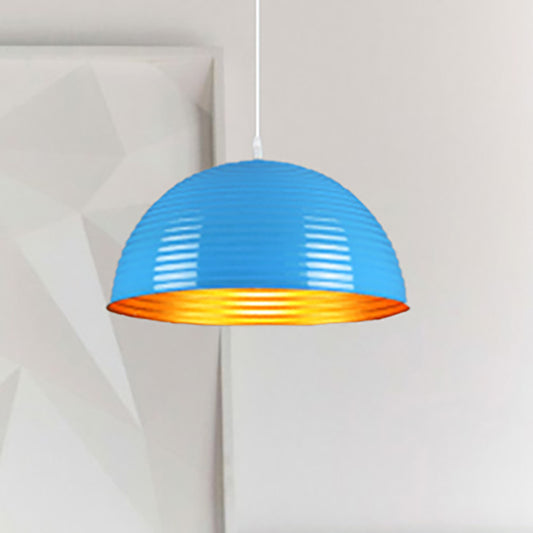 Dome Shade Pendant Light with Ruffle Contemporary Metal Single Head Red/Yellow/Blue Pendant Light, 12"/16"/19.5" Wide Clearhalo 'Ceiling Lights' 'Modern Pendants' 'Modern' 'Pendant Lights' 'Pendants' Lighting' 236127