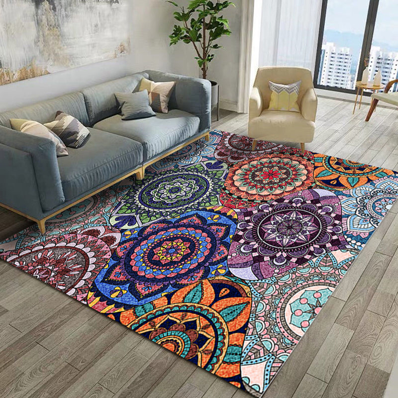 Nice Multi Colored Boho Rug Synthetics Flower Carpet Anti-Slip Backing  Washable Stain Resistant Rug for Family Room - Clearhalo