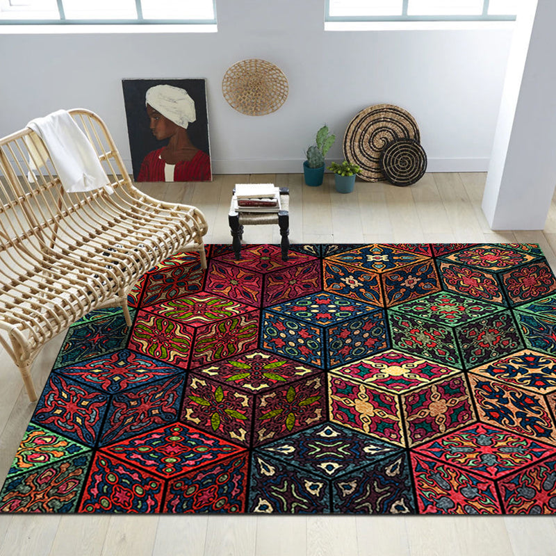 Boho-Chic Living Room Rug Multi Color Geometric Pattern Indoor Rug Anti-Slip Backing Easy Care Area Rug Dark Red Clearhalo 'Area Rug' 'Bohemian' 'Rugs' Rug' 2361485