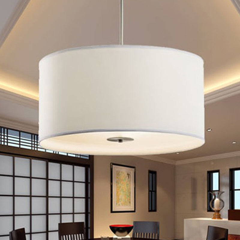 16"/19.5"/23.5" Dia Cylinder Suspension Pendant Contemporary Fabric White LED Hanging Pendant Lamp White 23.5" Clearhalo 'Ceiling Lights' 'Modern Pendants' 'Modern' 'Pendant Lights' 'Pendants' Lighting' 236181