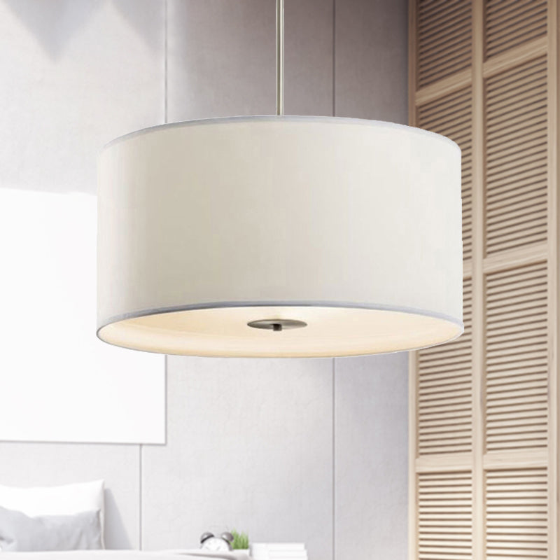 16"/19.5"/23.5" Dia Cylinder Suspension Pendant Contemporary Fabric White LED Hanging Pendant Lamp White 19.5" Clearhalo 'Ceiling Lights' 'Modern Pendants' 'Modern' 'Pendant Lights' 'Pendants' Lighting' 236182