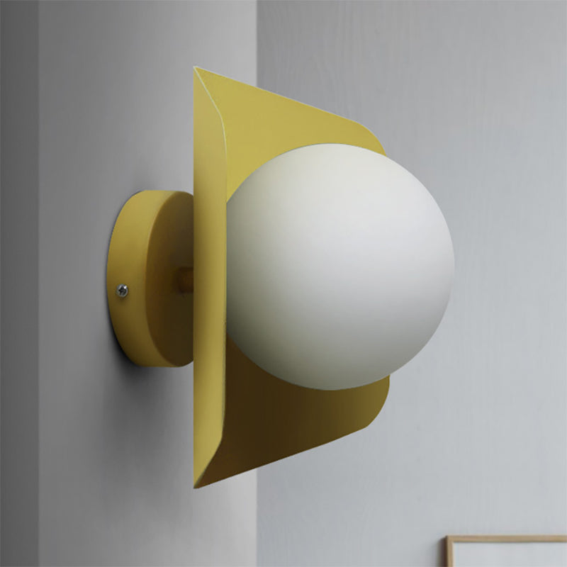 1 Light Orb Shade Wall Sconce Kids Metal Glass Sconce Light with Candy Color for Child Bedroom Yellow Clearhalo 'Wall Lamps & Sconces' 'Wall Lights' Lighting' 236200