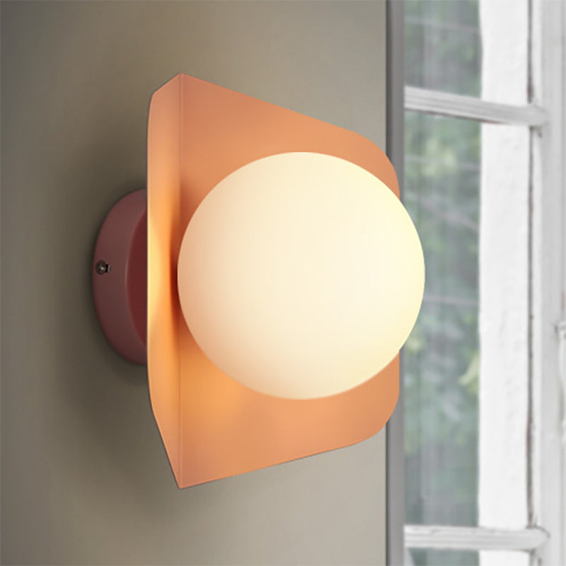 1 Light Orb Shade Wall Sconce Kids Metal Glass Sconce Light with Candy Color for Child Bedroom Pink Clearhalo 'Wall Lamps & Sconces' 'Wall Lights' Lighting' 236210