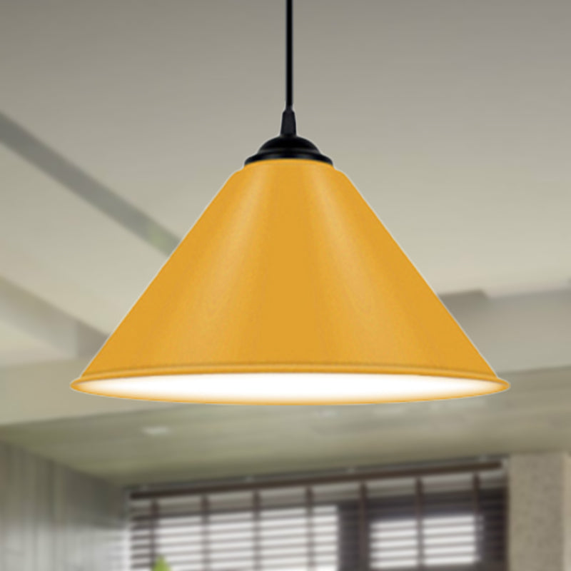 Cone Hanging Light Modern Metal 1 Light Pink/Yellow/Green Pendant Light, 12"/14"/16" Dia Clearhalo 'Ceiling Lights' 'Modern Pendants' 'Modern' 'Pendant Lights' 'Pendants' Lighting' 236223